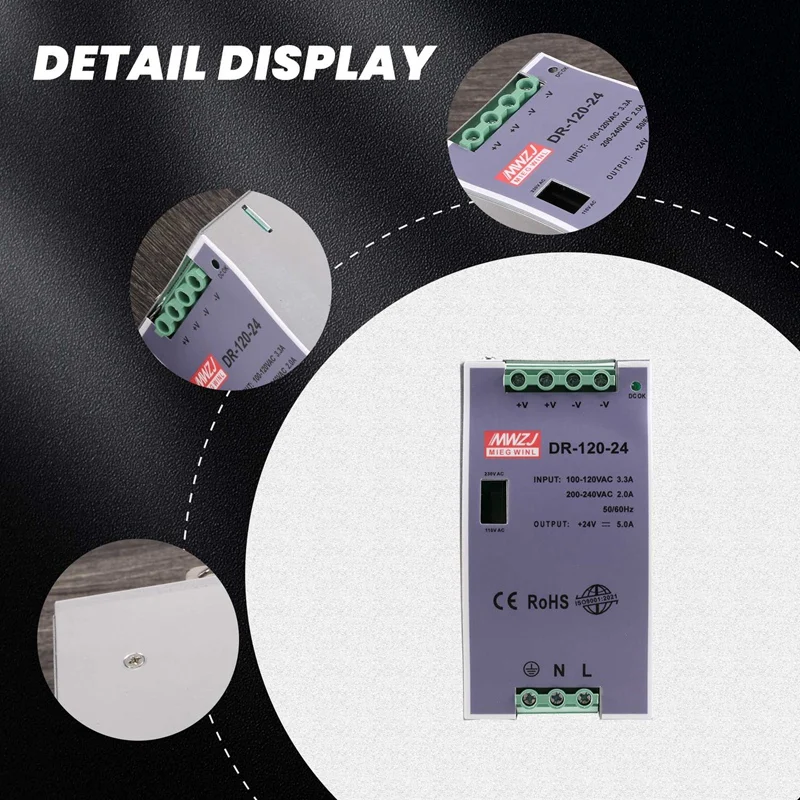 DR-120-24 120W Industrial Grade Rail Power Supply 24V5A Switching Power Supply Rail Mounting Switching Power Supply