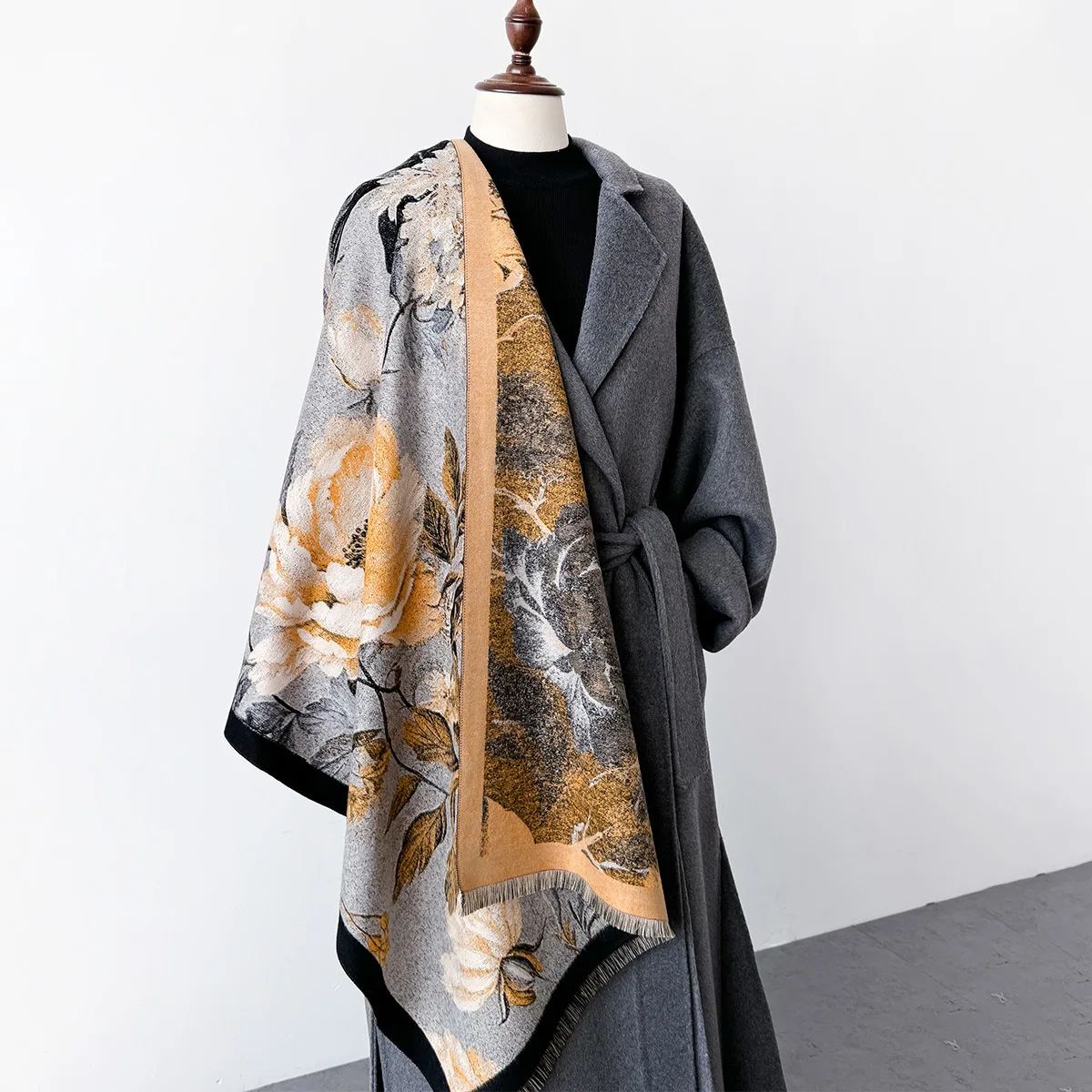 2024 Fashion Autumn Winter Warm Cashmere Long Scarf Flower Pattern Tassel Women Thicken Wrap Shawl Lady Muffler Pashmina Luxury