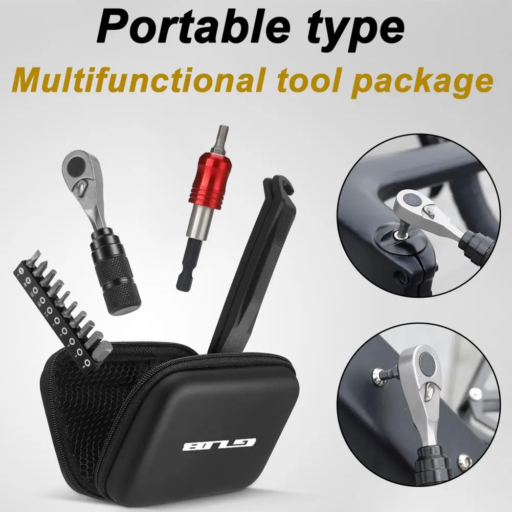 Bike Ratchet Wrench Bicycle Tool Kit Bike Repair Tools Kit with Ratchet Wrench Bits Tire Lever Storage for Road for Cyclists