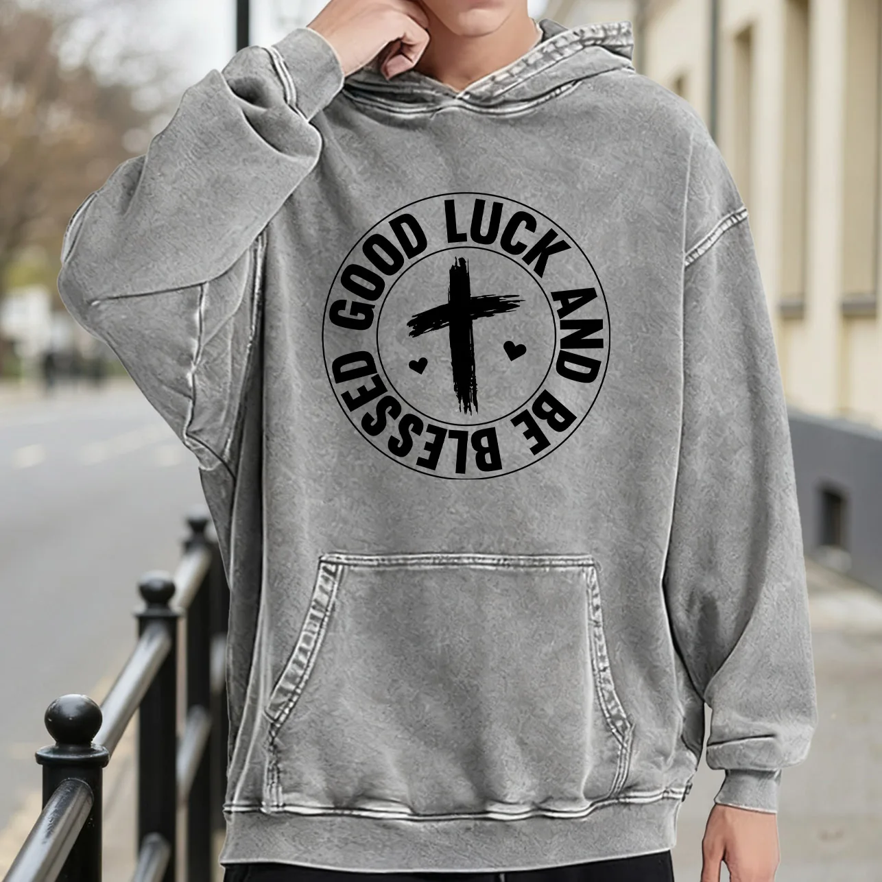 

Good Luck and Be Blessed-1 Мужская винтажная потертая толстовка с рисунком, потертый пуловер в стиле ретро, уличная повседневная толстовка