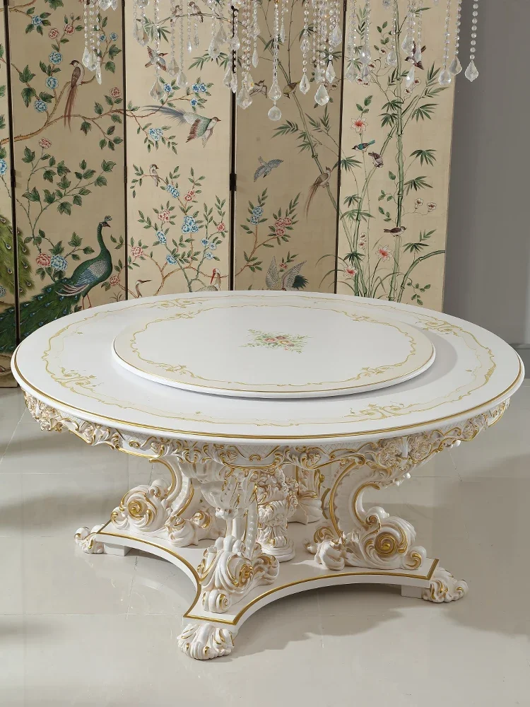 French round table and chair combination painted dining room luxury furniture European cream wind can be turned