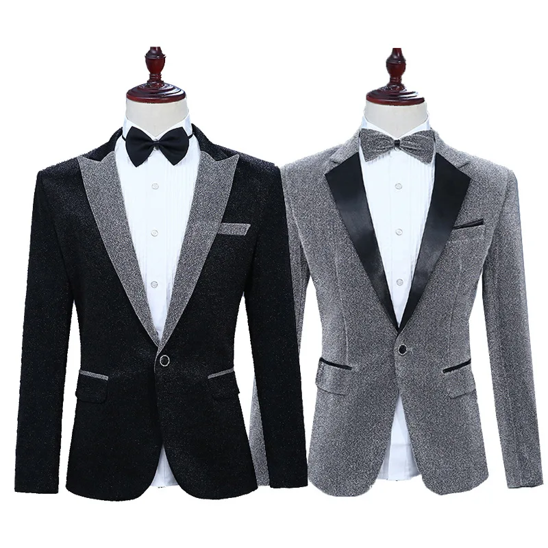 

HOO 2023 Men's Bright Silk Performance Color Matching blazer Singer Stage Long Sleeve Performance blazer