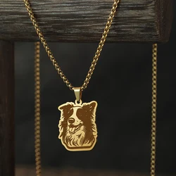 CHENGXUN Border Collie Laser Carved Exquisite Stainless Steel Necklace Dog Pendant Necklace Birthday Commemorative Gift