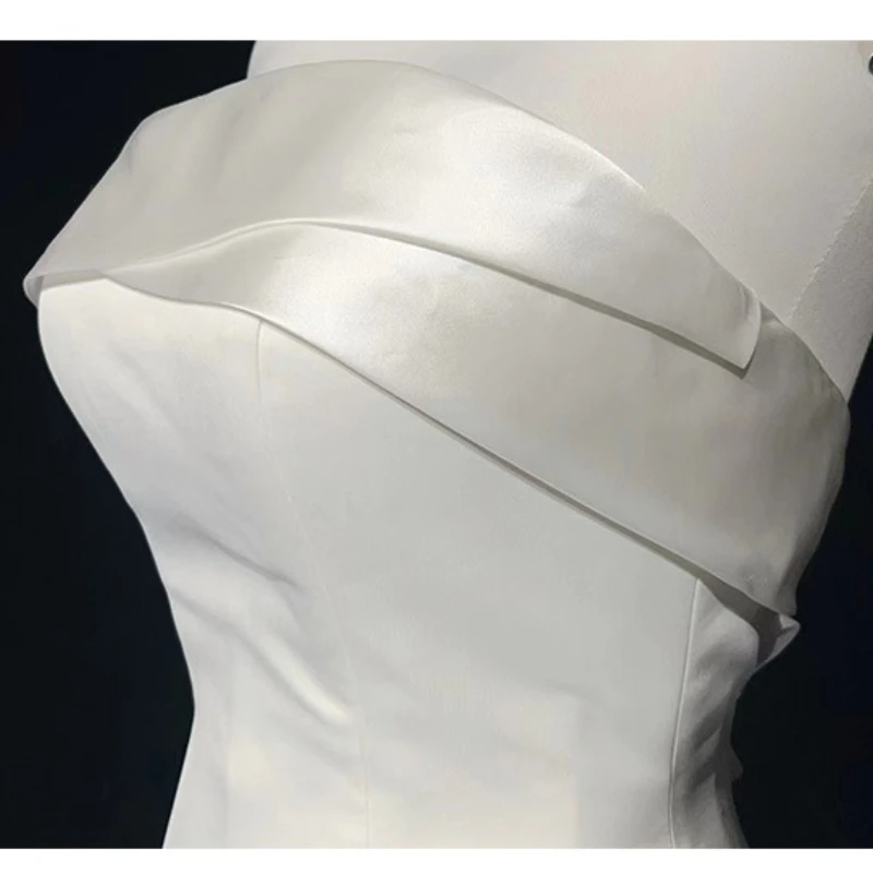 Vestido de casamento de cetim branco para mulheres vestido de noiva com trem coreano simples vestidos de noite vestido formal feminino vestidos elegantes
