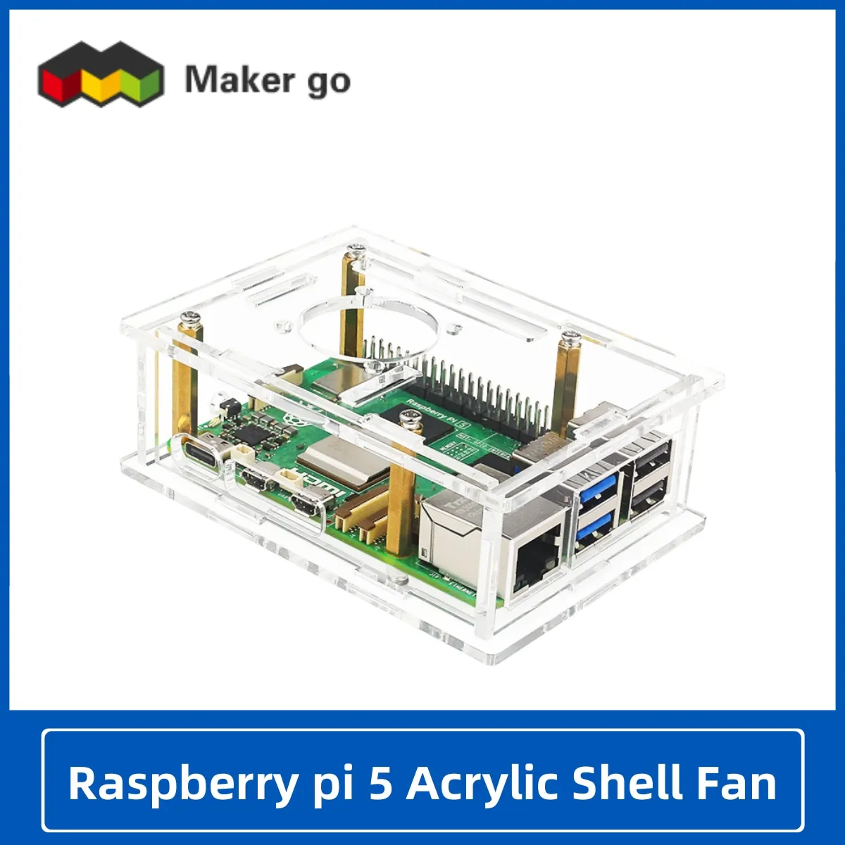 Raspberry Pi 5 Acrylic Case Fan Protective Case Copper Aluminum our-piece Heat Sink