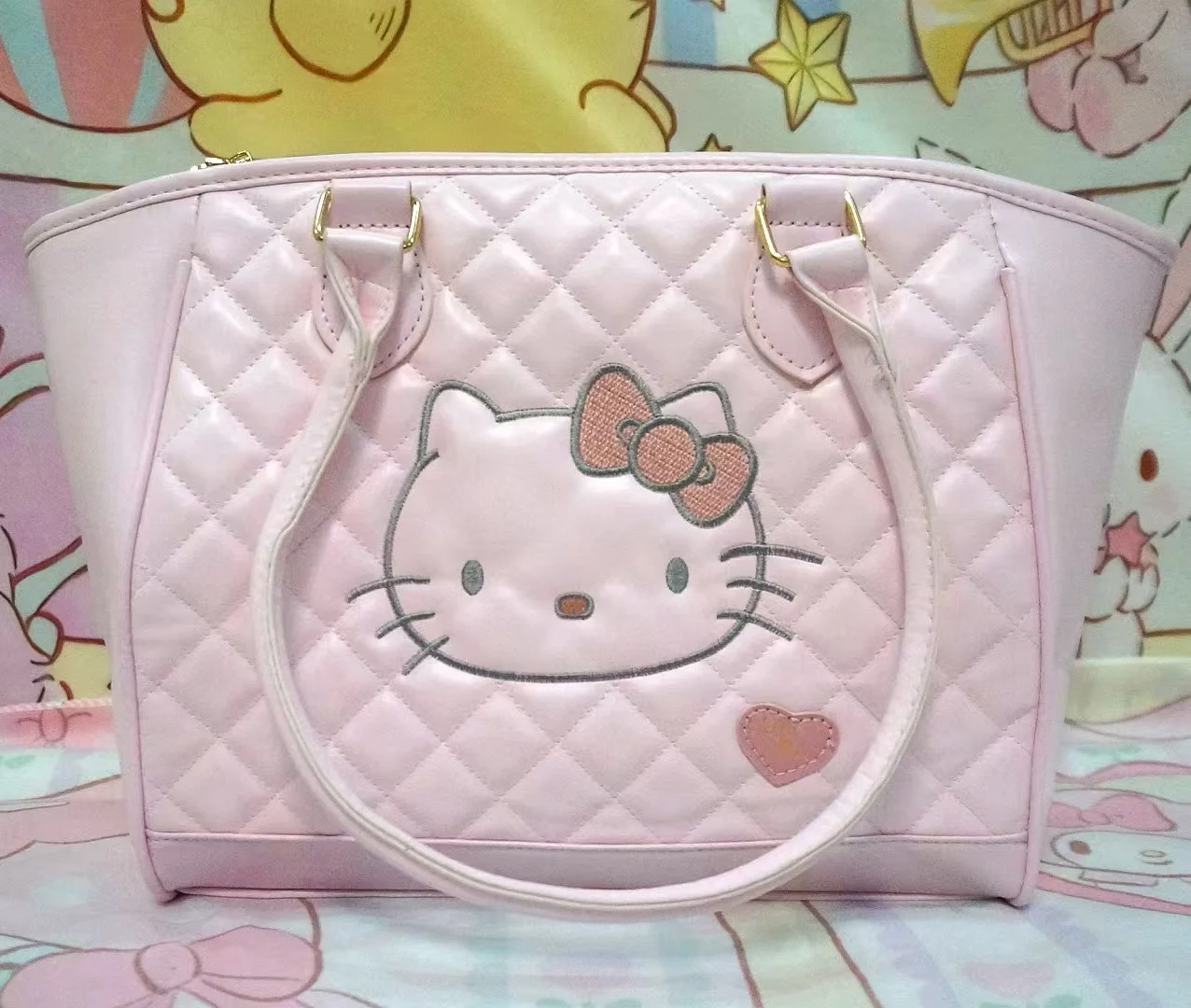 Sanrio Medieval Style Hello Kitty Tote Bag Cute Sweet Soft PU Leather Pink One Shoulder Handbag Women Large Capacity Travel Bag