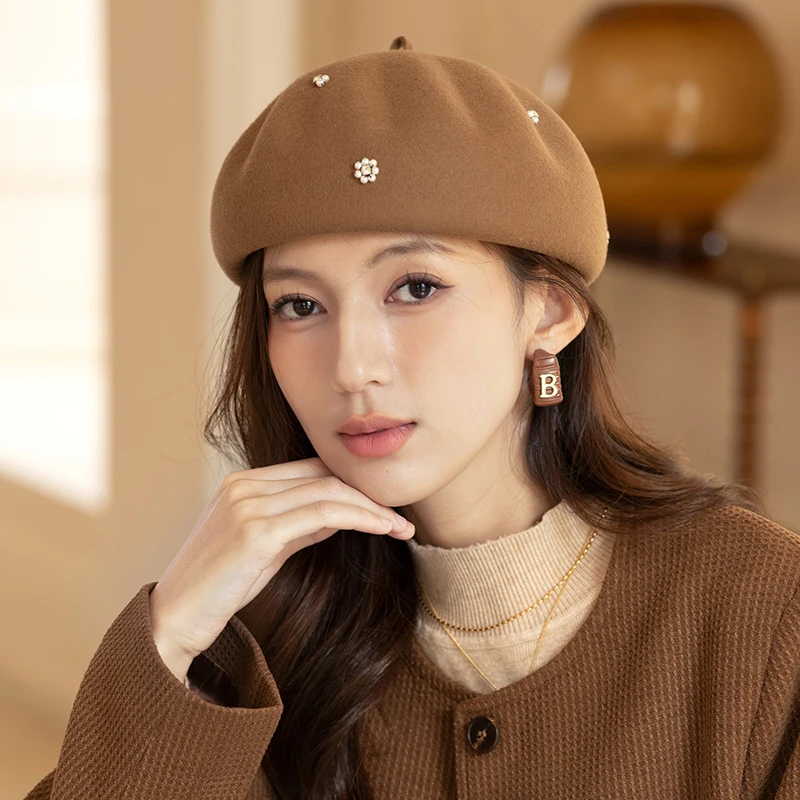 

French beret women's autumn and winter new pumpkin hat women's versatile Japanese octagonal hat women's wool felt hat