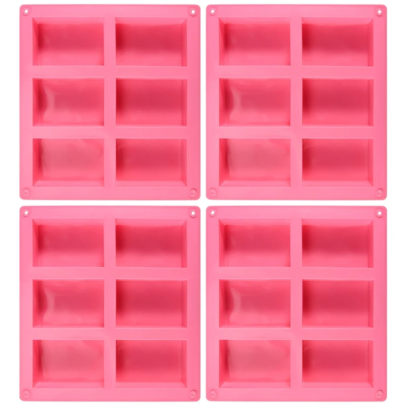 4 Pack Silicone Soap Molds - 6 Cavity Rectangle DIY Soap Molds For Cake, Cupcake, Muffin, Coffee Cake, Pudding And Soap