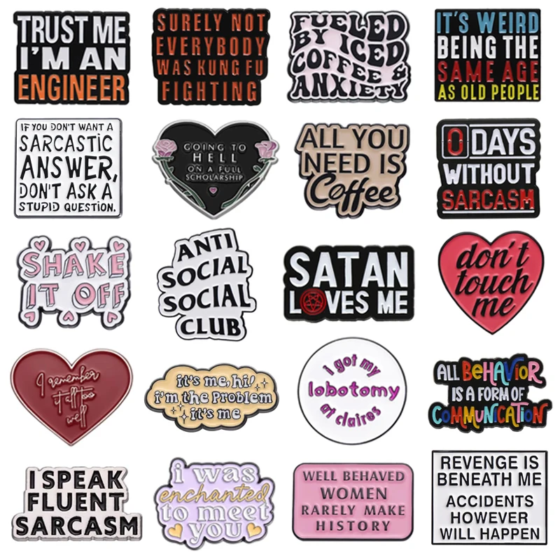 Funny Humorous Phrase Enamel Pins Creative Geometric Positive Quotes Brooches Lapel Badge Fashion Jewelry Gifts For Friends