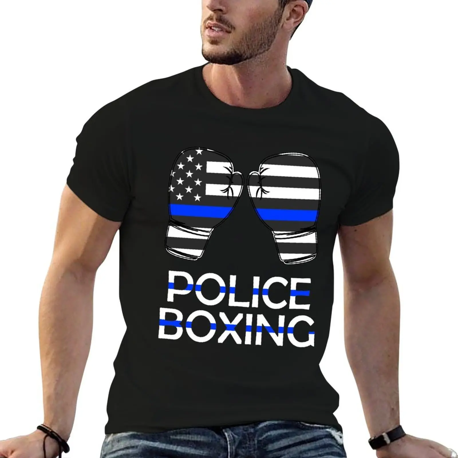 

Police Boxing Gloves Blue Line T-Shirt t shirts for man graphic funny man t shirt designer T-Shirt