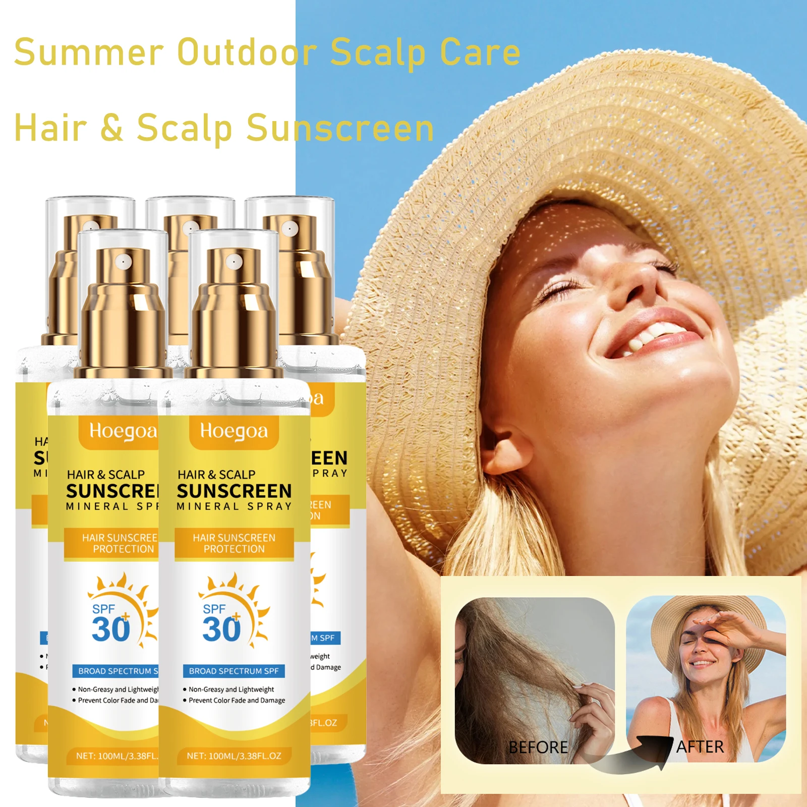 

SPF30+ Scalp Sunproof Spray Long Lasting Protect Hair Color Prevent Fading For Summer Beach Outdoor Sunscreen Hair Scalp Care