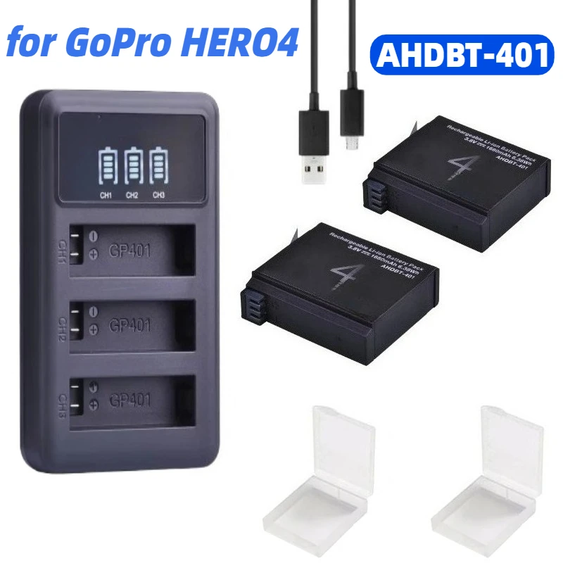 

AHDBT-401 Battery Replacement + LED 3-Slots USB Charger for GoPro HERO4 GoPro Action Camera Bateria