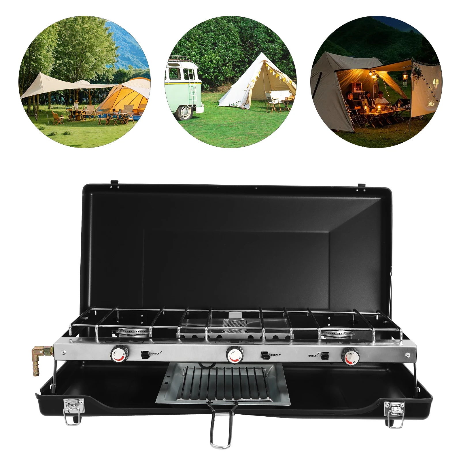 

Camping Gas Stove, Portable Stove, 3 Flames, Camping Stove fits for Camping, Patio BBQs, Parties, Picnics or Outdoor Hiking
