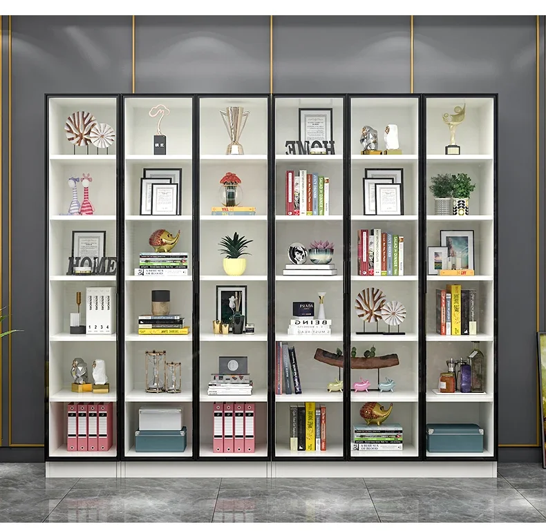 Glass door bookshelf, floor to ceiling storage cabinet, modern minimalist and luxurious bedroom storage cabinet  door bookshelf