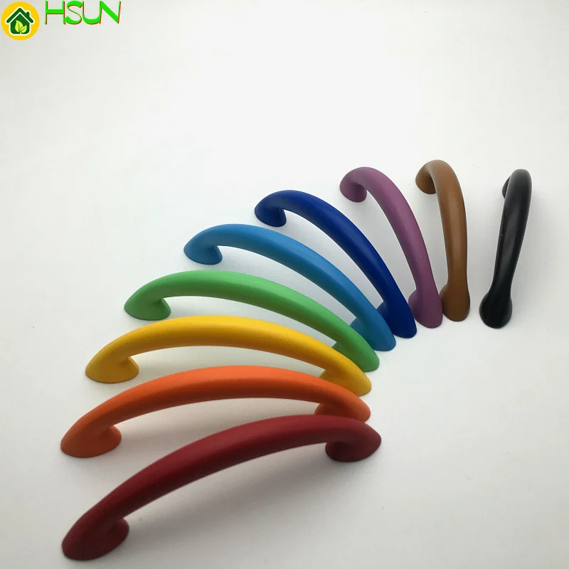 Black and white red yellow green blue purple color hole pitch 64 hole modern simple American wardrobe handle drawer shoes