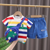 Summer Cute Cartoon Dinosaur Fashion Children O-neck T-shirt+Shorts+Bag Toddler Baby Boys Girls Clothes Set New Kids Tracksuits