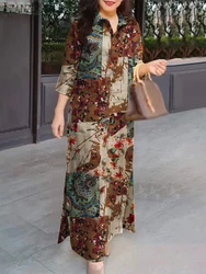 ZANZEA Women Auutmn Dresses Vintage Spring 3/4 Sleeve Floral Print Long Maxi Dress Fashion Cotton Shirt Dress Loose Sundress