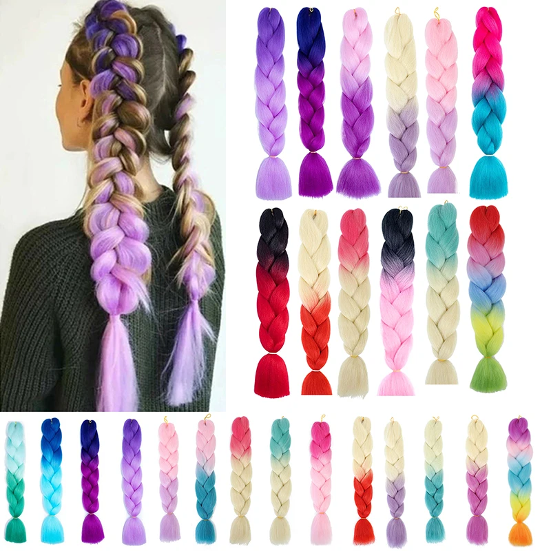 24 بوصة جامبو جديلة جدائل شعر صناعية أومبير جامبو الشعر التمديد للنساء والفتيات لتقوم بها بنفسك ضفائر شعر أحمر أرجواني أصفر #3