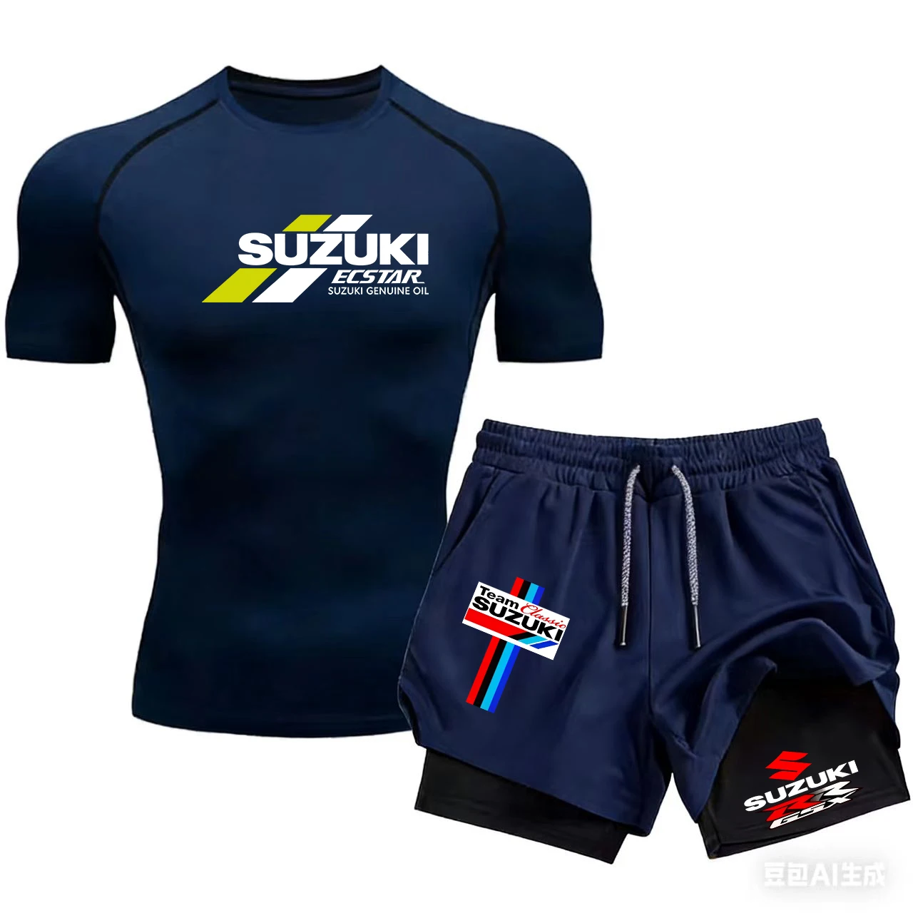 2026 Suzuki Sports Suit - Unisex Casual Fashion Racing Style Quick-Drying Fitness Tight Short-Sleeve and Shorts Two-Piece Set