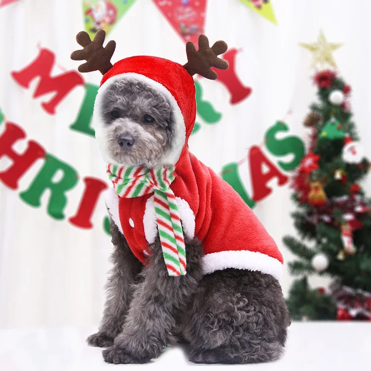 Pet Christmas Clothes Cat Flannel Hoodies Winter Soft Fleece Warm Sweater Elk Santa Claus Pet Coat for Small Medium Cats Dogs