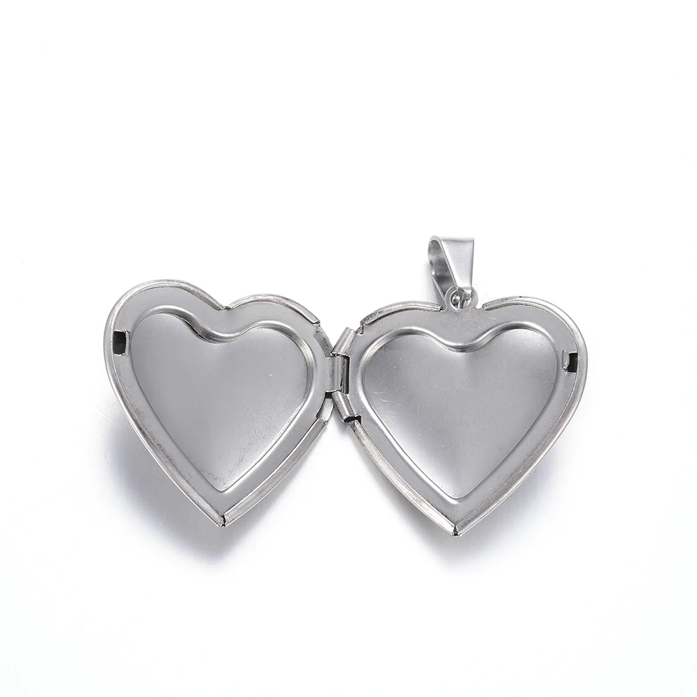 10pcs Heart Locket Pendants 316 Stainless Steel Openable Photo Frame Necklace Pendants for Women Gifts 29x29x7mm Inner 21x20mm