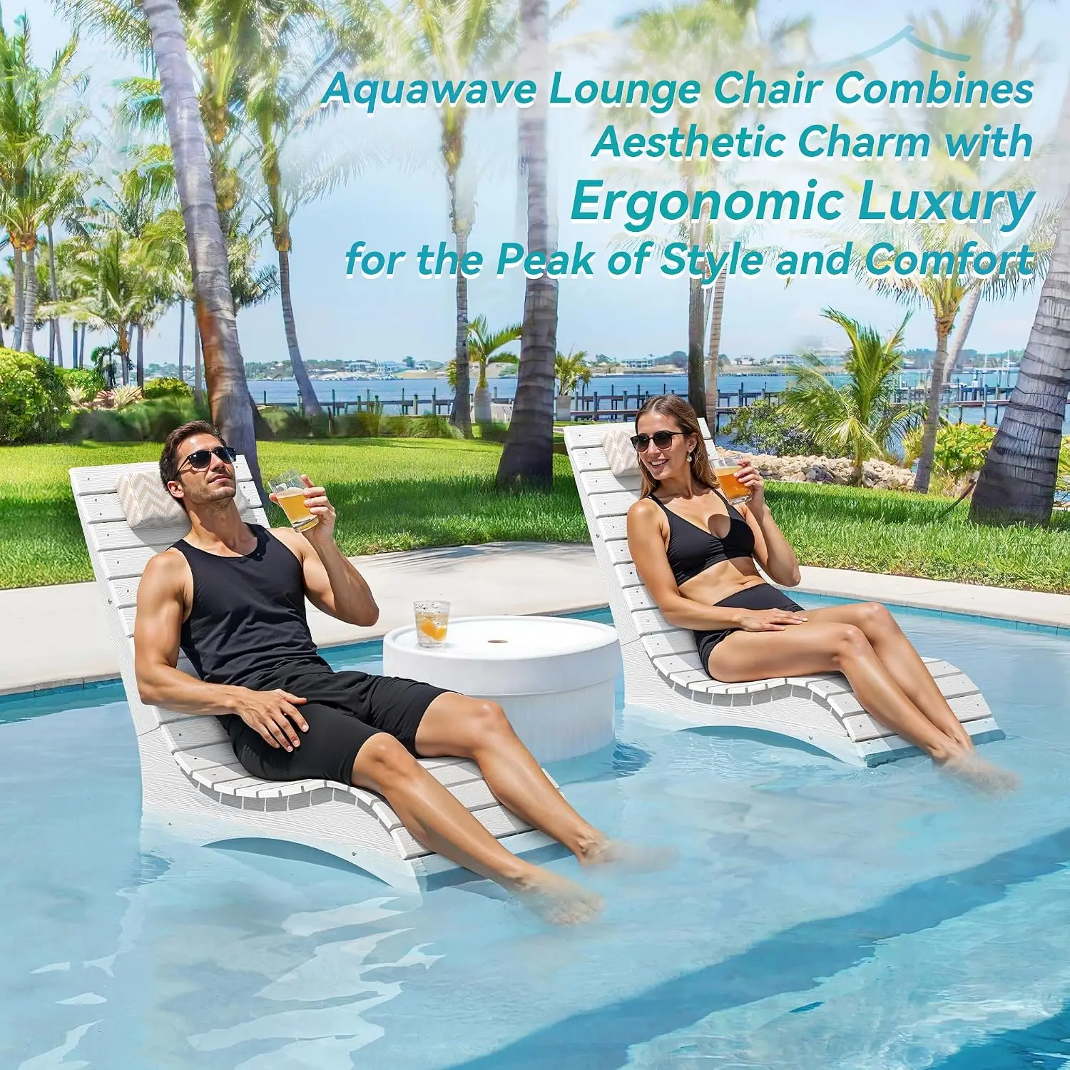 Fade-Proof Pool Lounge Chair Set 2 Shallow Water Headrest, Customized