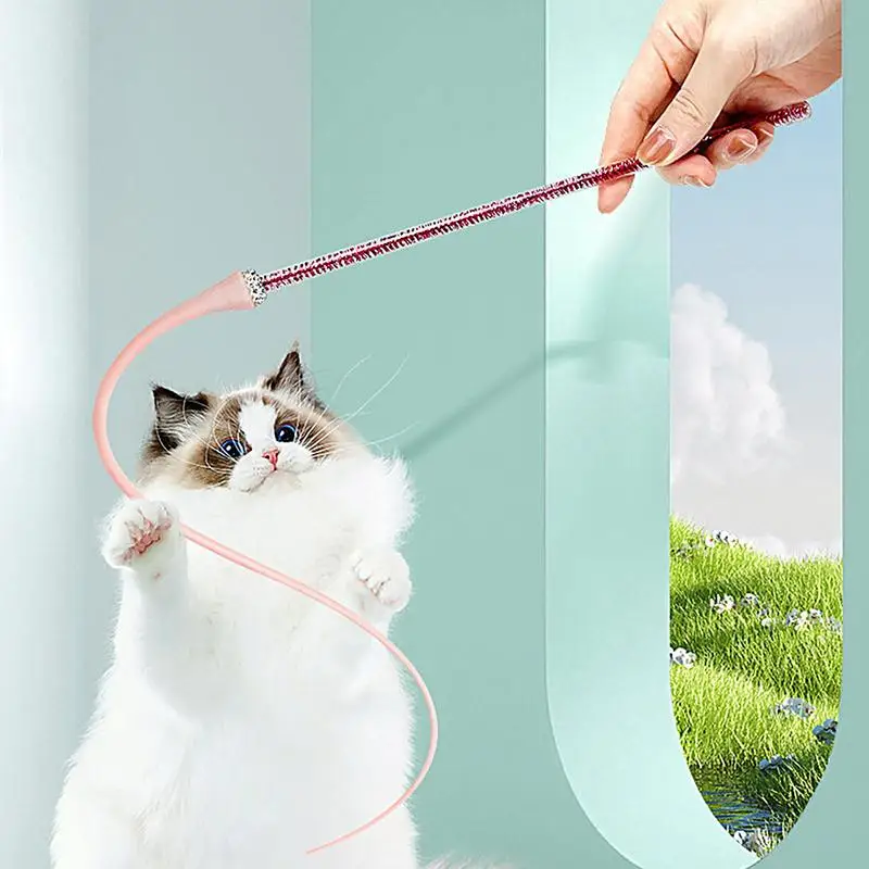 

Cat Wand Toy Fun Cat Stick String Toy Silicone Tail Cat Teaser Toy Simulated Mouse Tail Cat Wand Toys For Cat Kitten Exercise