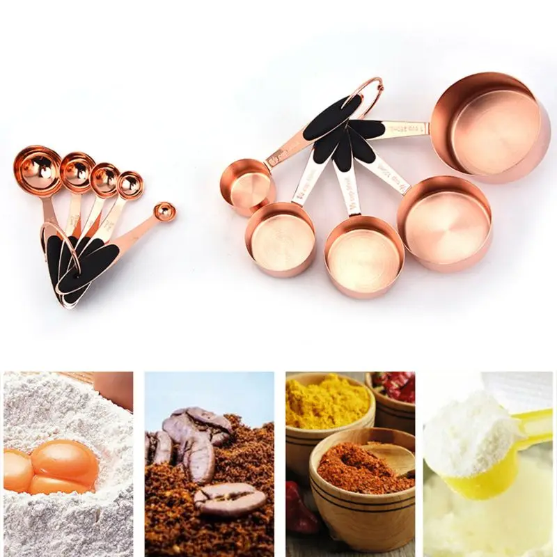 

1set Rose Gold Measuring Spoon Baking Tools DIY Cake Dessert Bread Measuring Cup Stainless Steel Measurement Scoop OK 1147
