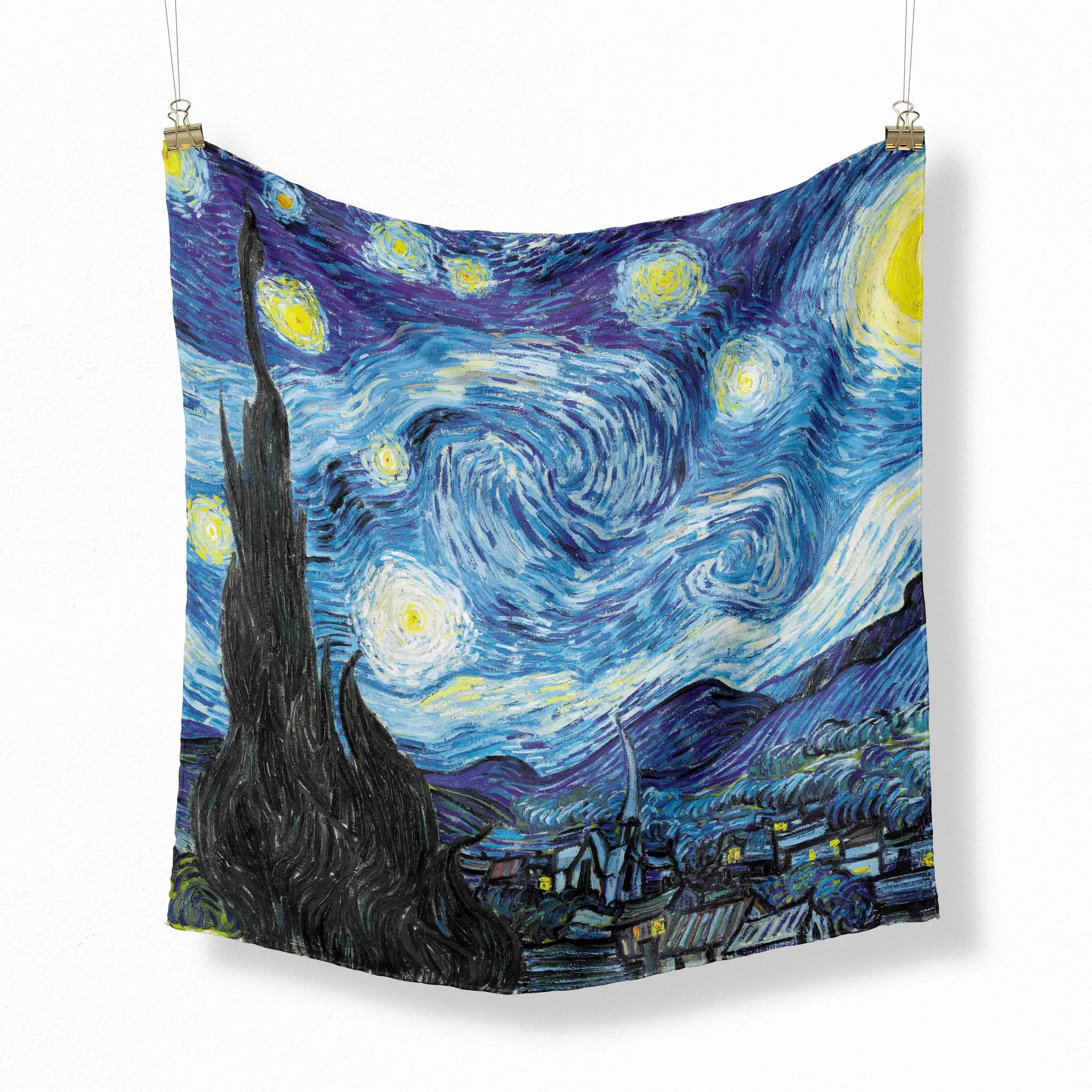 

70CM New Luxury Van Gogh Oil Painting Brand Women Pashmina Neckerchief Scarves Shawl Wraps Designer Bufandas Female Foulard
