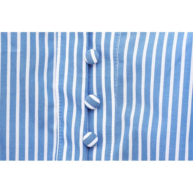 Nieuwe damesoverhemden en blouses Mode lente gestreepte blouse O-hals Ruches Casual shirts met lange mouwen Vrouwelijke elegante blouse