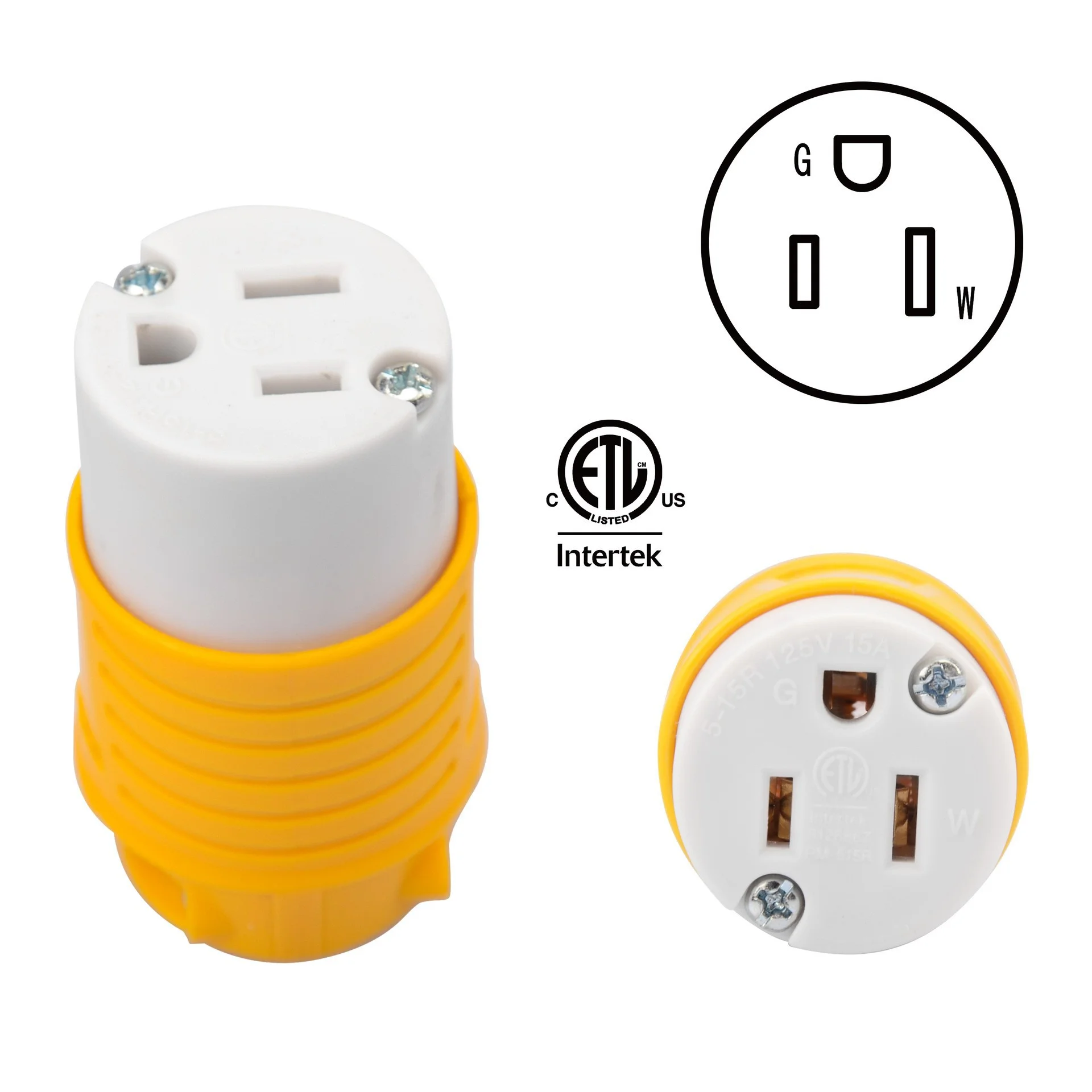 

RV Power Adapter Plug, 125VAC 15A, Yellow, 2.85 centimeter Length