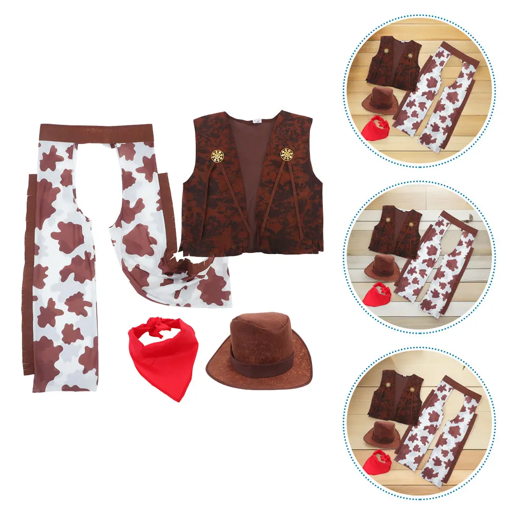 

1 set 1 Set Cowboy Costume For Boys Kids Halloween Party Dress Up Outfit With Hat Bandana Western Cosplay Set Kids Party Outfit