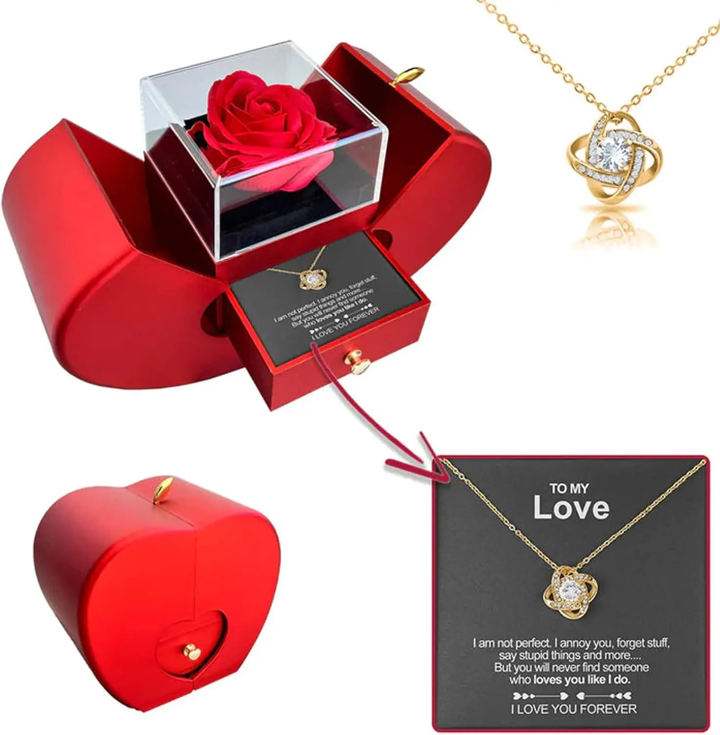 

2025 Preserved Red Rose With Hollow Clavicle Necklace, Jewelry Boxes with Necklace, Present Box For Girlfriend,Wife,Mom