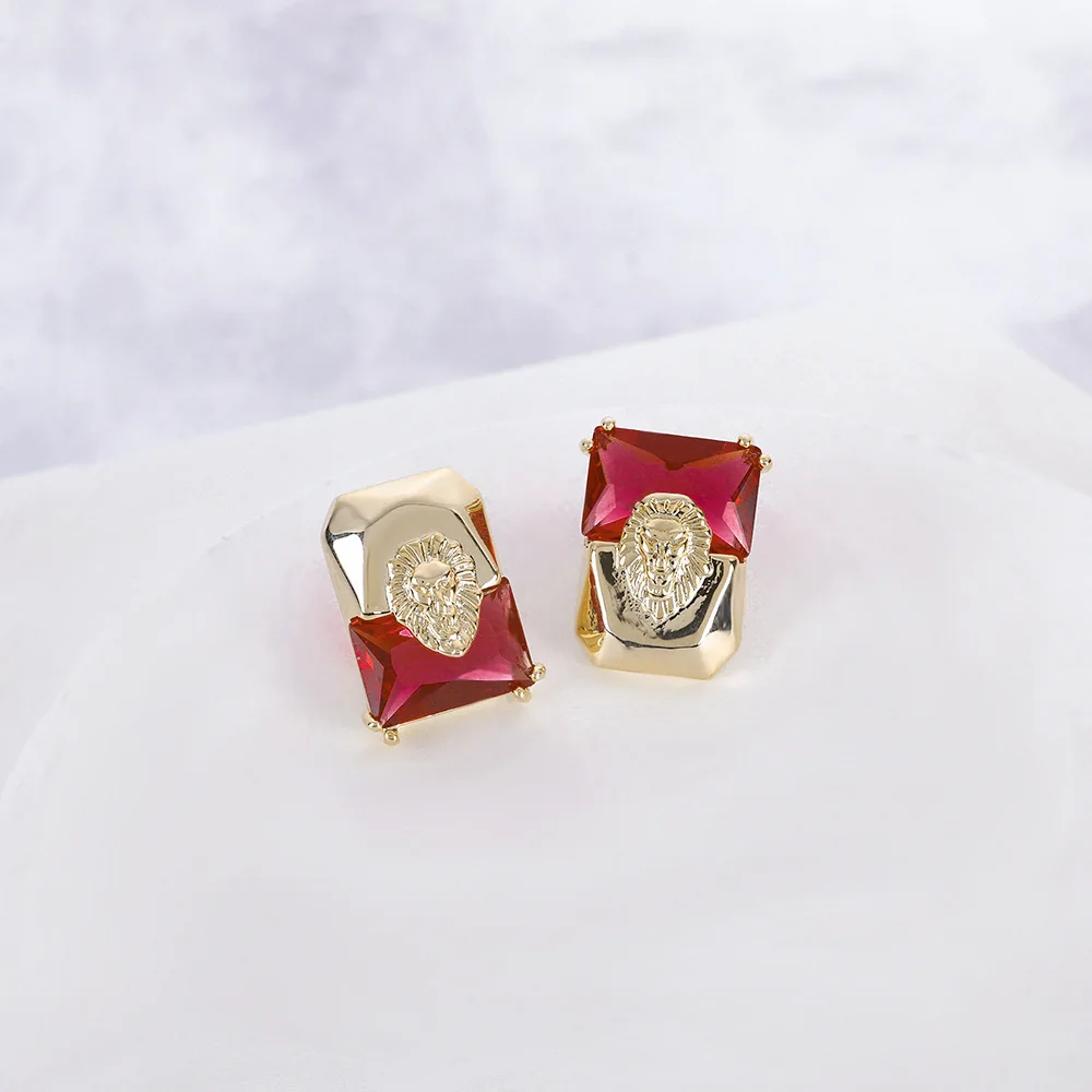 ins style modern retro gold inlaid zircon crystal temperament wild earrings female design asymmetrical earrings