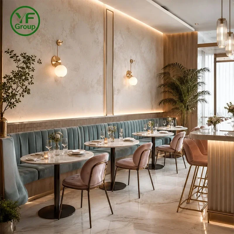 Wholesale Custom Durable Restaurant FurnitureTable Chair Set Cafe Hotel with Modern Wooden Velvet Booth Seating
