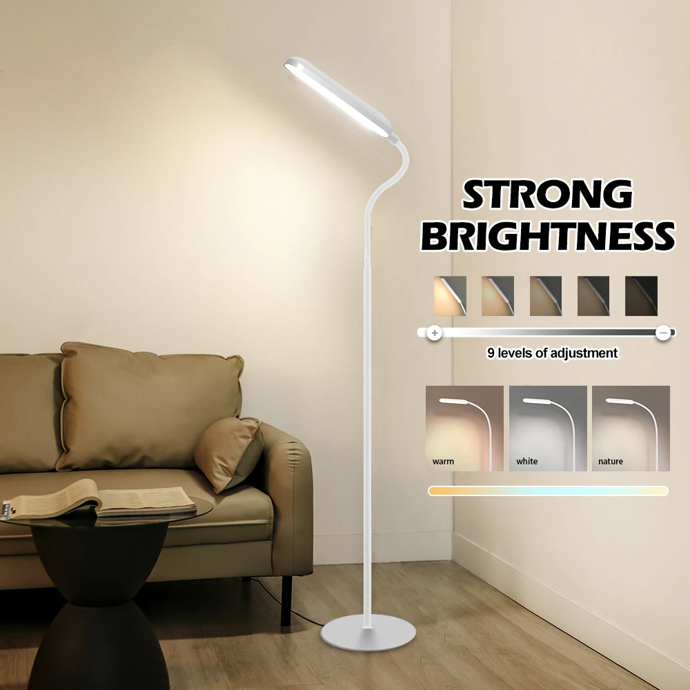 LED Floor Lamp For Living Room Adjustable Gooseneck Stand Light Remote Control Dimmable Standing Reading Light Office Decoration