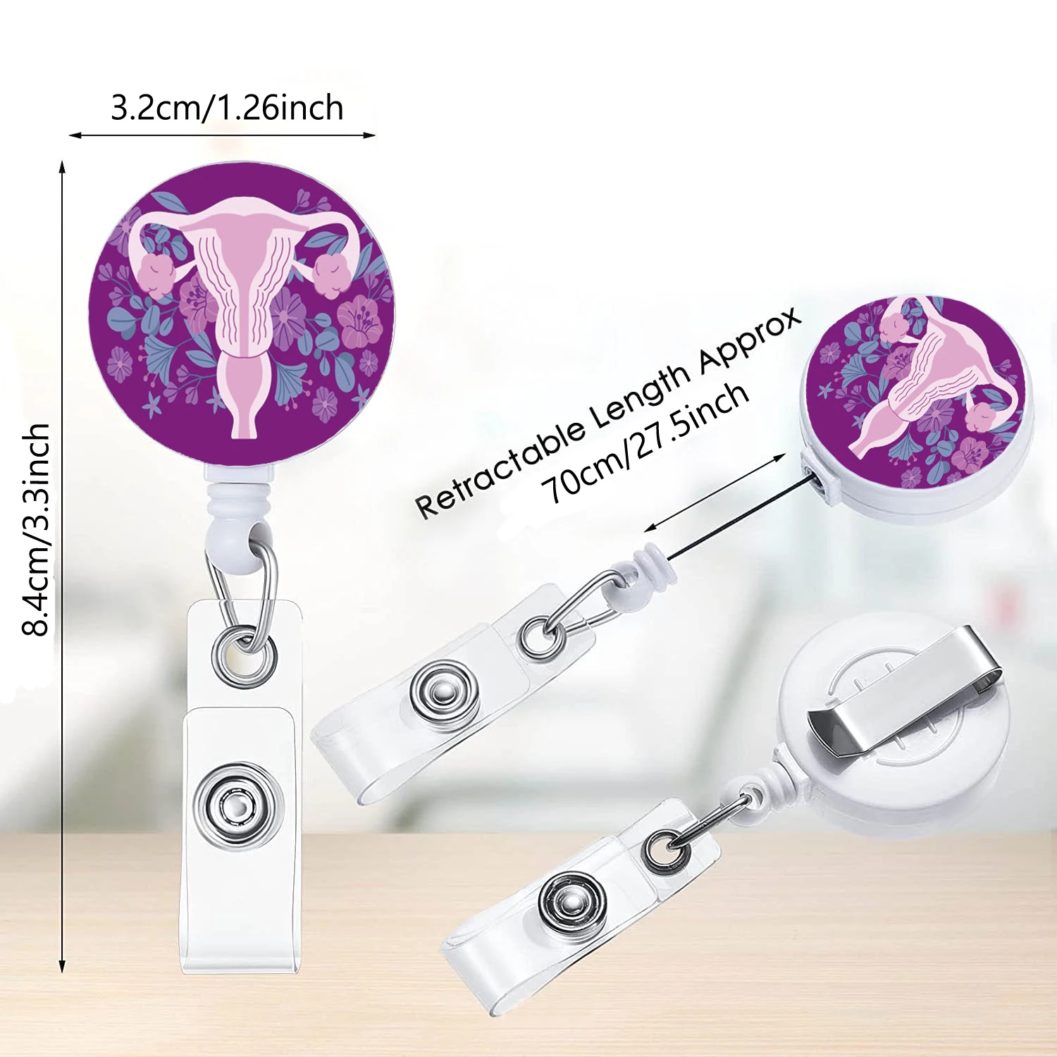 Uterus Retractable Badge Holder Reel Clip Women Print Nurse Exhibition Card Holders Woman Doctor Hystera ID Card Chain Clips