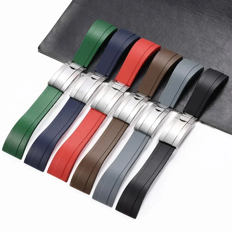 20mm Rubber Watch Strap for Rolex Water Ghost Daytona Wrist Band Waterproof Silicone Watch Band Fold Buckle Men Sport Bracelet