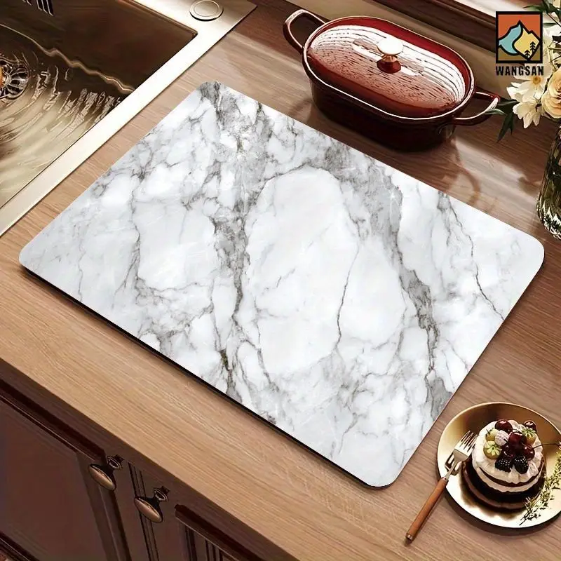 VIKAMA Luxury Marble Texture Diatomite Draining Mat Super Absorbent Non Slip Coffee Maker Sink Tabletop Counter Pad
