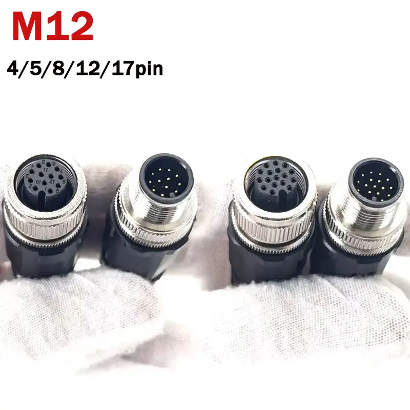 17Pin M12 Welding Aviation Plug Waterproof Male Female Socket Sensor 4 5 8 14pin Gold Plating Connector IP67 Solder Connection