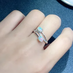 S925 Sterling Silver 4x6* Natural Opal Ring Double Oval Stone for Women Fine Fashion Weddings Jewelry