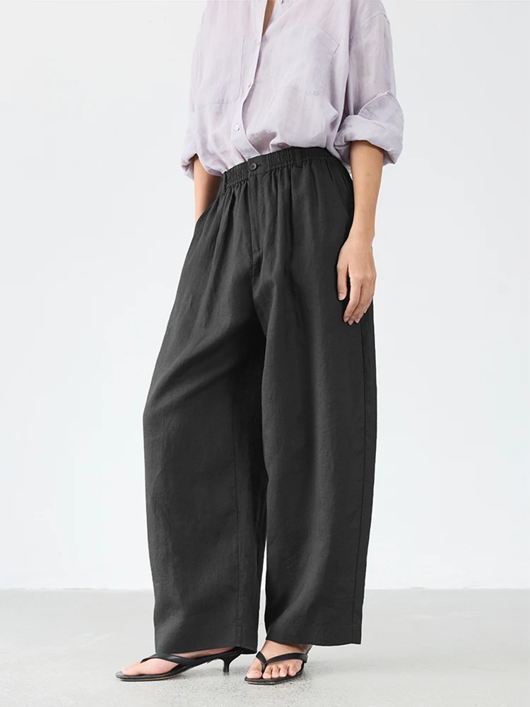 21 Count Ramie Elastic Waist Plus Size Casual Pants Loose Linen Women's Trousers 2026 Spring/Summer Women's Fashion