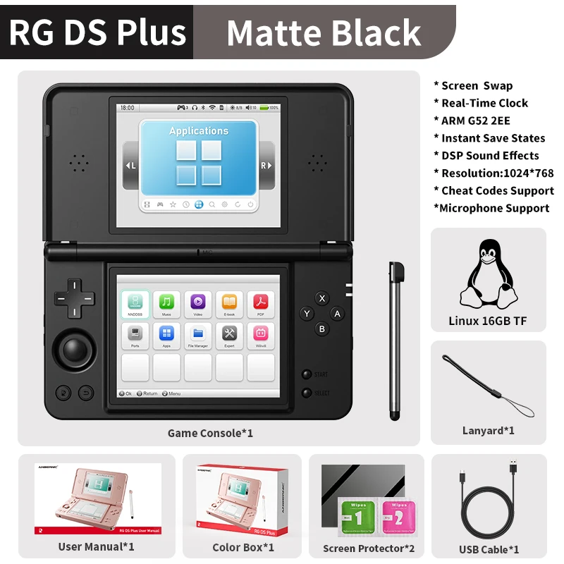 Anbernic RG DS Plus Retro Handheld Game Console Linux 4,3" IPS 1024*768 Dubbel Scherm 4000mAh Game Speler Bluetooth WiFi Streaming
