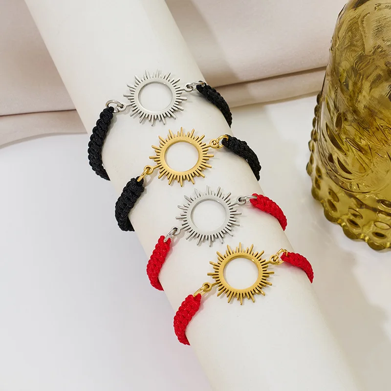 Fashionable middle hollowed-out radial pendant, fashionable stainless steel sun pattern red and black bracelet, simple and versa