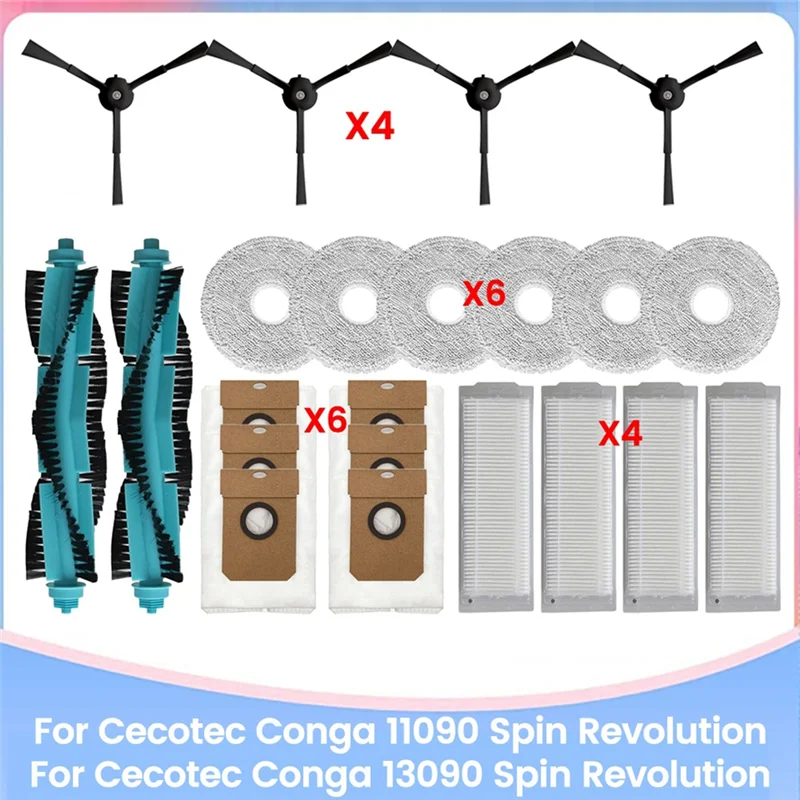 EAS-For Cecotec Conga 11090 / Conga 13090 Spin Revolution استبدال أجزاء فرشاة جانبية رئيسية فلتر HEPA ممسحة أكياس الغبار القماش