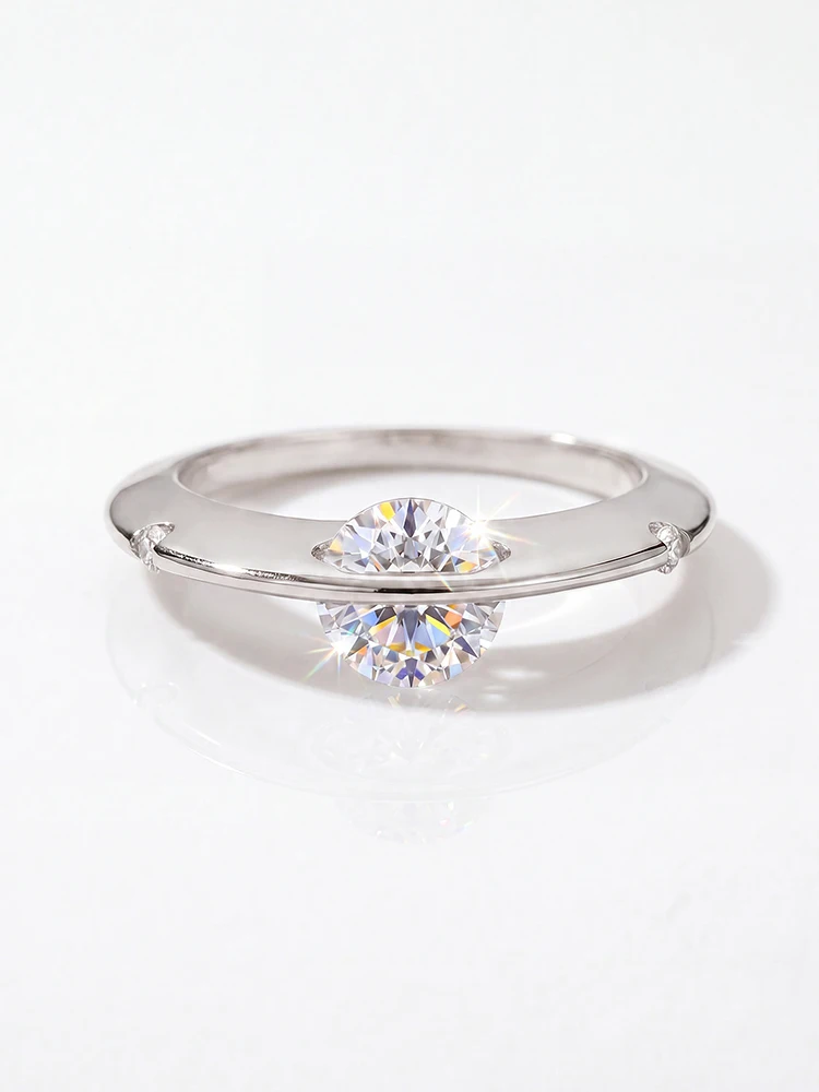 925 Sterling Silver Real 1CT Moissanite Diamond Planet Orbiting Engagement Ring for Women Personalization Gift Fine Jewelry - view 4