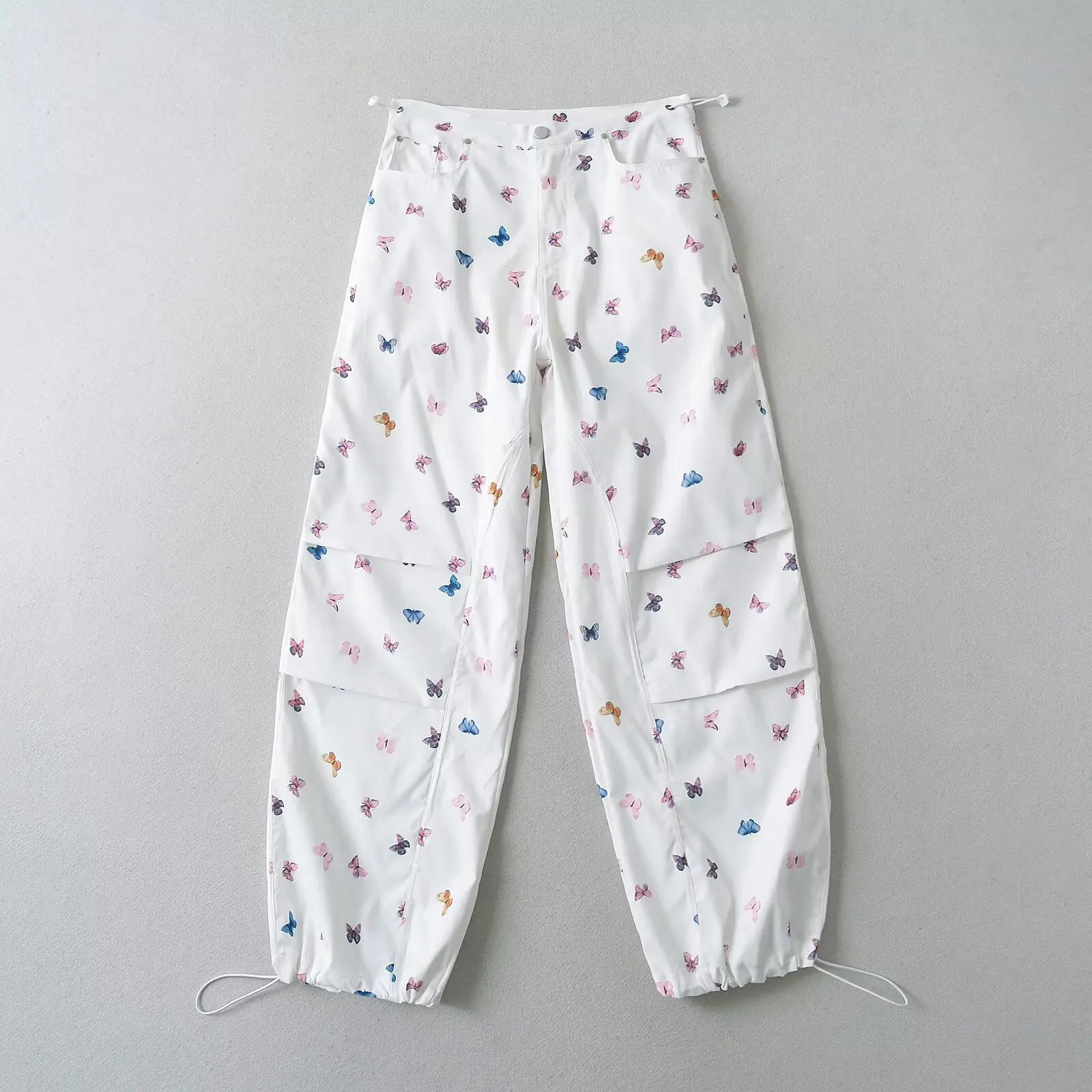 Amerikanische Süße Druck Casual Arbeit Hosen Frauen Sommer Hohe Taille Dstring Lose Gerade Bein Hosen Breites Bein Lange...