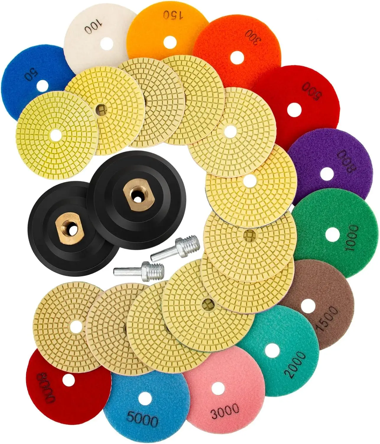 

Набор из 14 алмазных полировальных дисков диаметром 4 дюйма с 2 опорными дисками 5/8''-11 и 12 наборами полировальных дисков для влажной/сухой полировки для дрели-шлифовальной машины