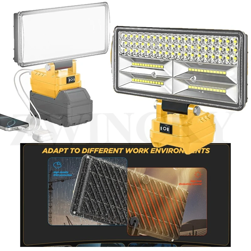 

LED Work Light For Dewalt 20V 18V Battery Cordless Light with 2 USB Charging Port Portable Flood Light Flashlight(No Battery)