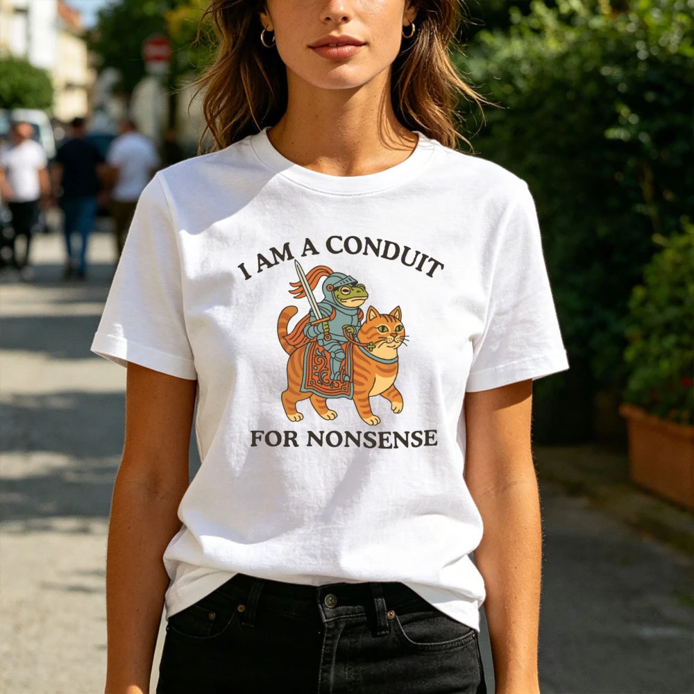 Conduit for Nonsense Medieval Shirt Frog on Cat Tee Goblincore Tops Unhinged Shirts Weirdcore Clothing Weird Stuff Meme Tees